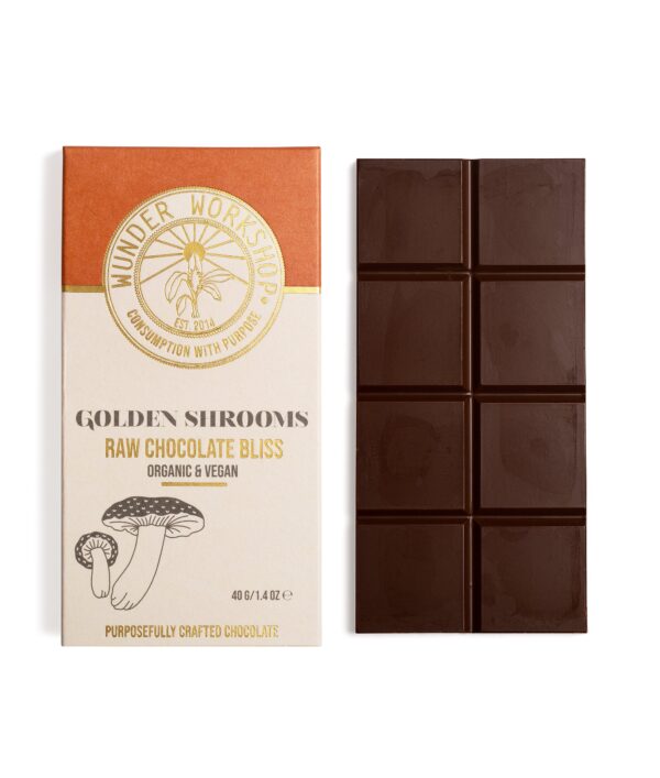 Golden Shrooms Chocolate Edible this is a unique mushroom bar. It has chocolate and caramel aroma with a nutty touch. Allow each bite to help you relax, unwind and feel the bliss.